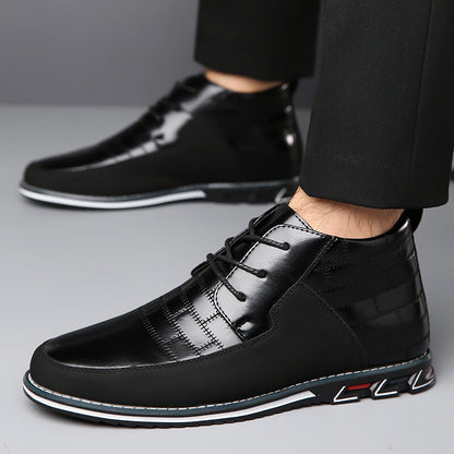 Men's microfiber leather rivet lace-up business casual ankle boots (narrow shoe width, larger size recommended.)
