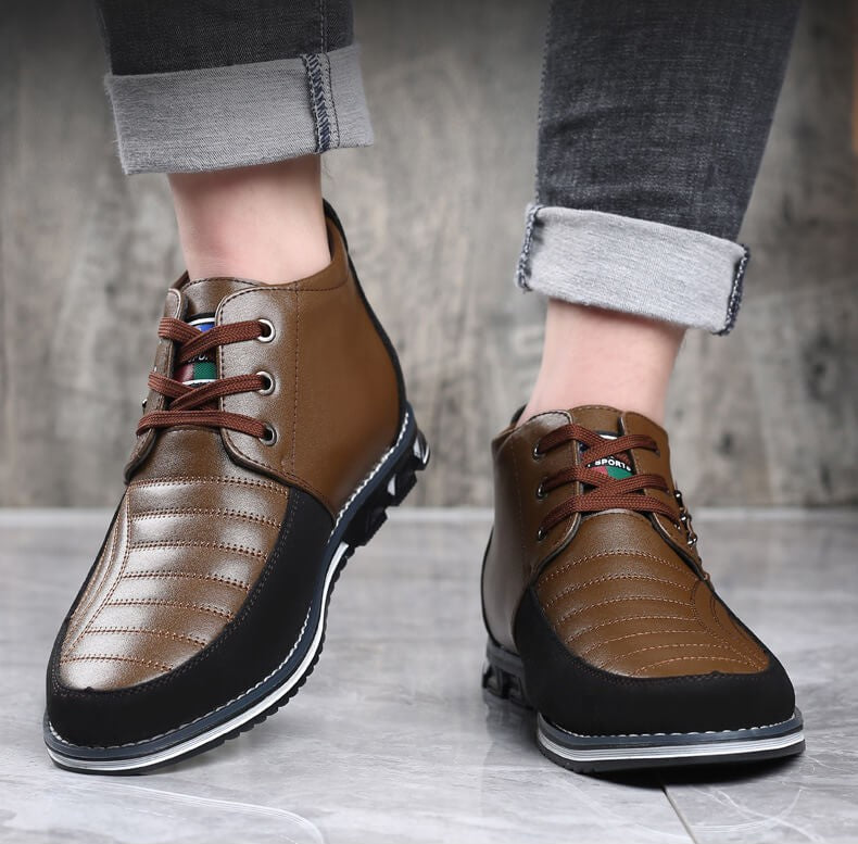 Men's microfiber leather rivet lace-up business casual ankle boots (narrow shoe width, larger size recommended.)
