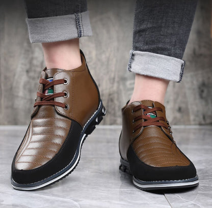 Men's microfiber leather rivet lace-up business casual ankle boots (narrow shoe width, larger size recommended.)