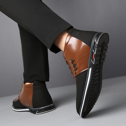 Men's microfiber leather rivet lace-up business casual ankle boots (narrow shoe width, larger size recommended.)