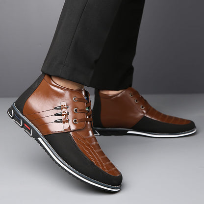 Men's microfiber leather rivet lace-up business casual ankle boots (narrow shoe width, larger size recommended.)