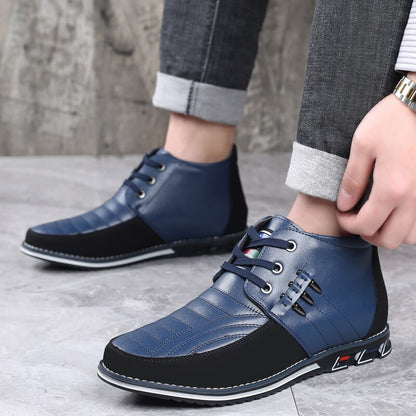 Men's microfiber leather rivet lace-up business casual ankle boots (narrow shoe width, larger size recommended.)