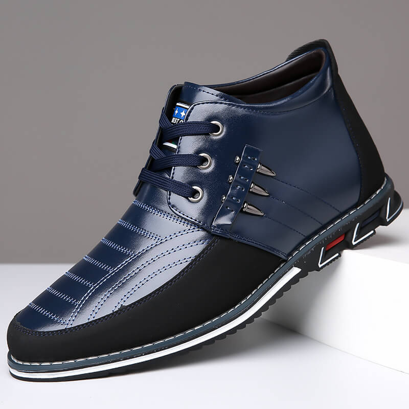 Men's microfiber leather rivet lace-up business casual ankle boots (narrow shoe width, larger size recommended.)