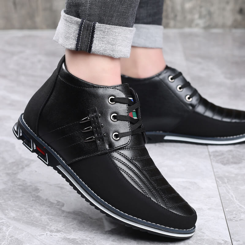 Men's microfiber leather rivet lace-up business casual ankle boots (narrow shoe width, larger size recommended.)
