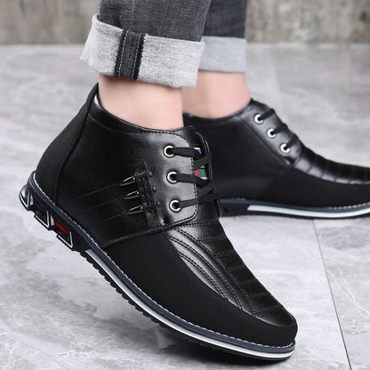 Men's microfiber leather rivet lace-up business casual ankle boots (narrow shoe width, larger size recommended.)
