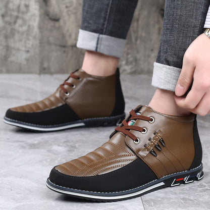 Men's microfiber leather rivet lace-up business casual ankle boots (narrow shoe width, larger size recommended.)