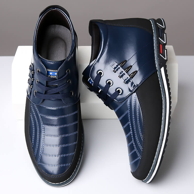 Men's microfiber leather rivet lace-up business casual ankle boots (narrow shoe width, larger size recommended.)