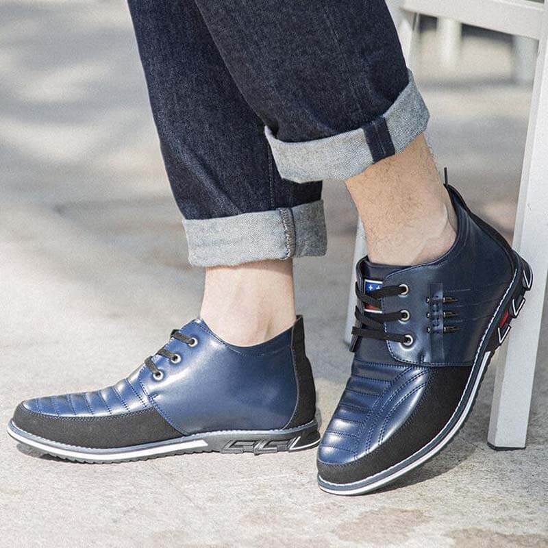 Men's microfiber leather rivet lace-up business casual ankle boots (narrow shoe width, larger size recommended.)