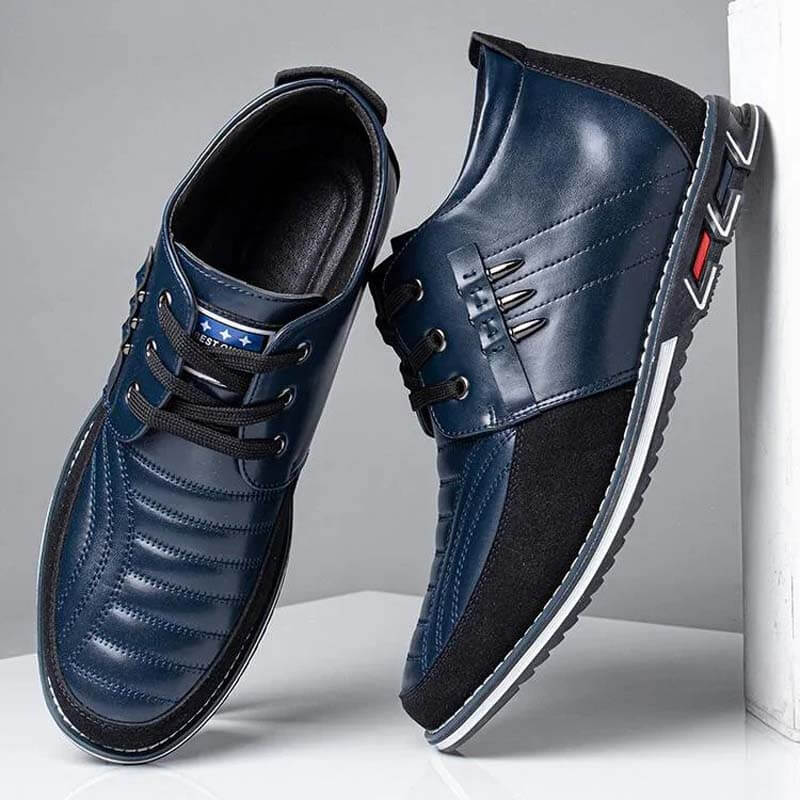 Men's microfiber leather rivet lace-up business casual ankle boots (narrow shoe width, larger size recommended.)