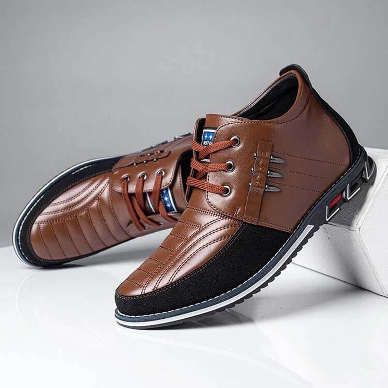 Men's microfiber leather rivet lace-up business casual ankle boots (narrow shoe width, larger size recommended.)