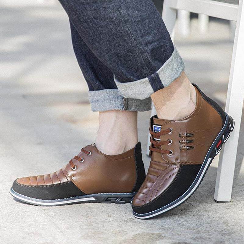 Men's microfiber leather rivet lace-up business casual ankle boots (narrow shoe width, larger size recommended.)