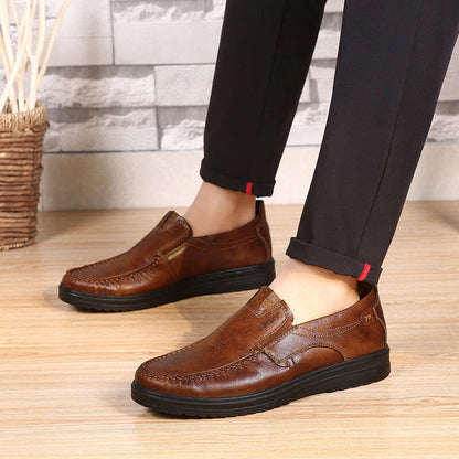 Men's Retro Color Leather Large Size Soft Sole Casual Shoes