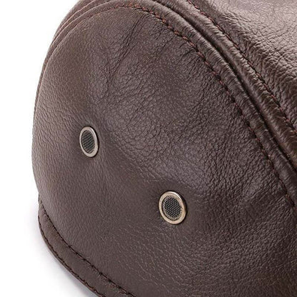 Herrenweinlese Echte Rindsleder Baret Caps Ohrklappen Winddichte Duckbill Warme Schwarz Braun Hüte
