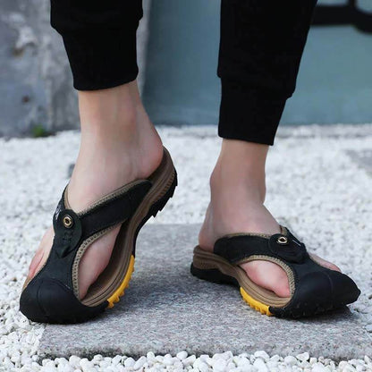 Zapatos de cuero Sandalias para hombres Flip Flip Flip Zapatos casuales para hombres Masaje clásico Masaje de playa Anti-Slip