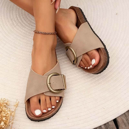 外贸厚底松糕拖鞋女 2024 夏新款欧美时尚皮带扣露趾凉拖鞋女