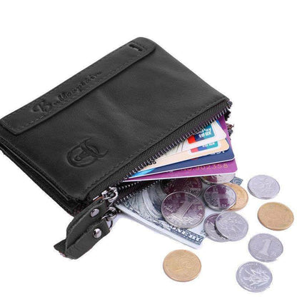 Mero retro billetera de cuero con cremallera con cremallera de cuero billetera corta titular de la tarjeta Cartera RFID billetera