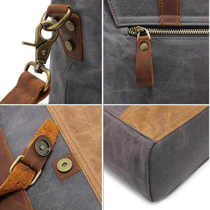 Borsa a tracolla in pelle di tela in tela di cera dell'olio da uomo con borsa a tracolla in pelle da cavallo pazzo con valigetta computer e borsa a tracolla retrò