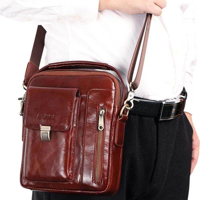 Bolso de hombro multifunción de cuero genuino de los hombres con bolsa de hombro de gran capacidad