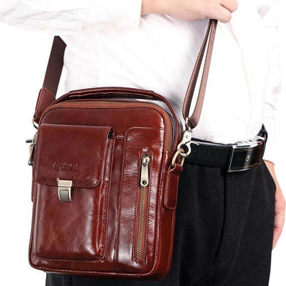 Bolso de hombro multifunción de cuero genuino de los hombres con bolsa de hombro de gran capacidad