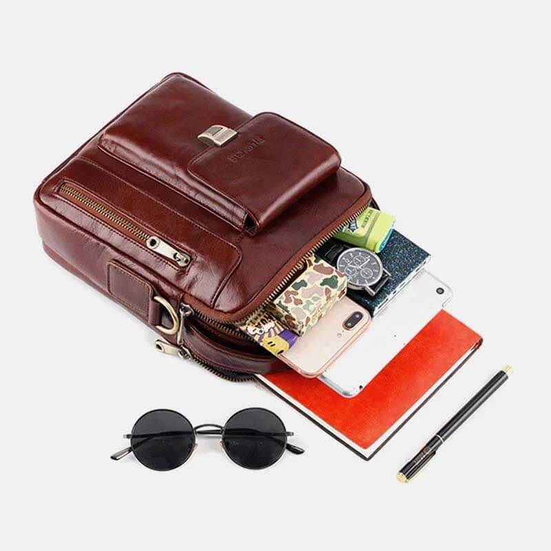 Bolso de hombro multifunción de cuero genuino de los hombres con bolsa de hombro de gran capacidad
