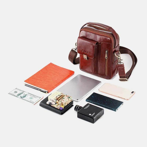 Sac à bandoulière multifonction en cuir véritable pour hommes avec sac à bandoulière de grande capacité