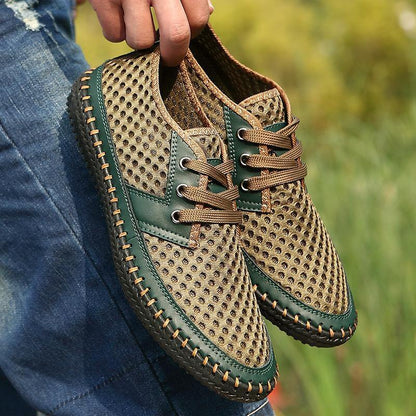 Sommer Atmungsaktive Mesh Männer Casual Schuhe Für Bequeme Handgemachte Männer Lace-Up Loafers Männer Schuhe