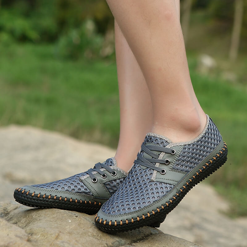 Sommer Atmungsaktive Mesh Männer Casual Schuhe Für Bequeme Handgemachte Männer Lace-Up Loafers Männer Schuhe