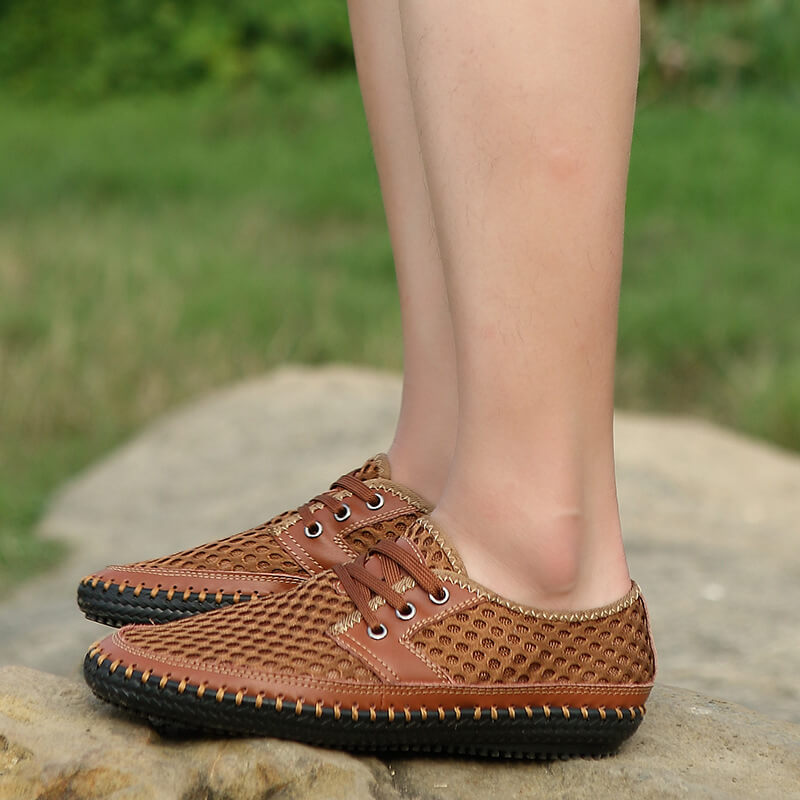 Sommer Atmungsaktive Mesh Männer Casual Schuhe Für Bequeme Handgemachte Männer Lace-Up Loafers Männer Schuhe