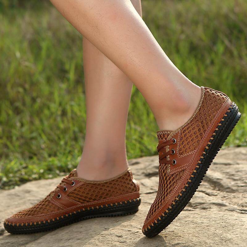 Sommer Atmungsaktive Mesh Männer Casual Schuhe Für Bequeme Handgemachte Männer Lace-Up Loafers Männer Schuhe