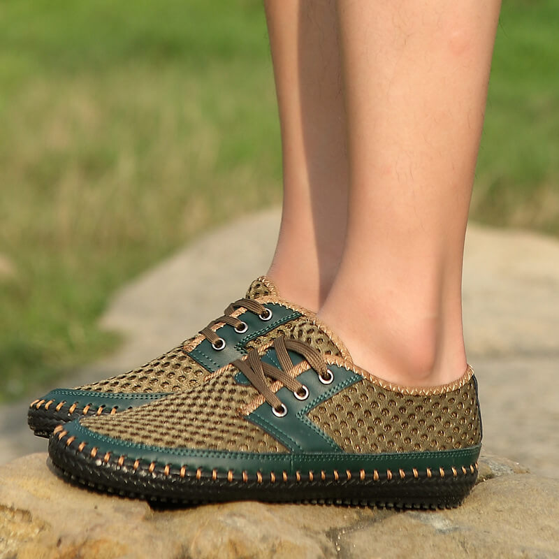 Sommer Atmungsaktive Mesh Männer Casual Schuhe Für Bequeme Handgemachte Männer Lace-Up Loafers Männer Schuhe