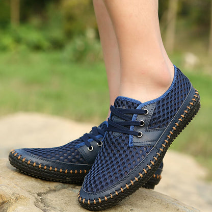 Sommer Atmungsaktive Mesh Männer Casual Schuhe Für Bequeme Handgemachte Männer Lace-Up Loafers Männer Schuhe