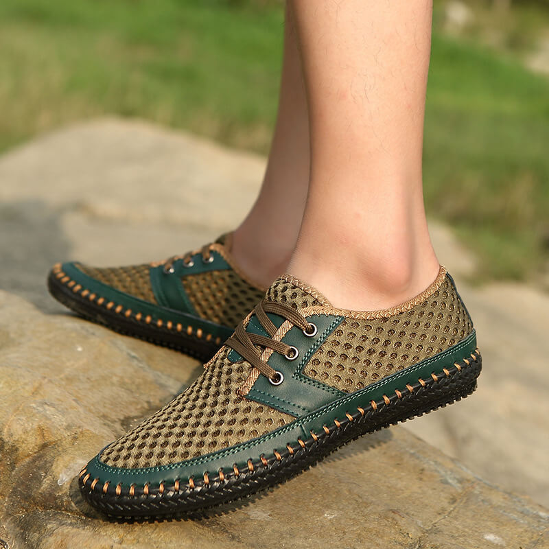 Sommer Atmungsaktive Mesh Männer Casual Schuhe Für Bequeme Handgemachte Männer Lace-Up Loafers Männer Schuhe