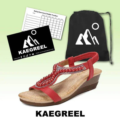 Women pearl rhinestone elastic wedges sandals