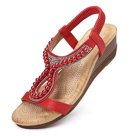 Mujeres Pearl Rhinestone Elastic Wedges Sandalias