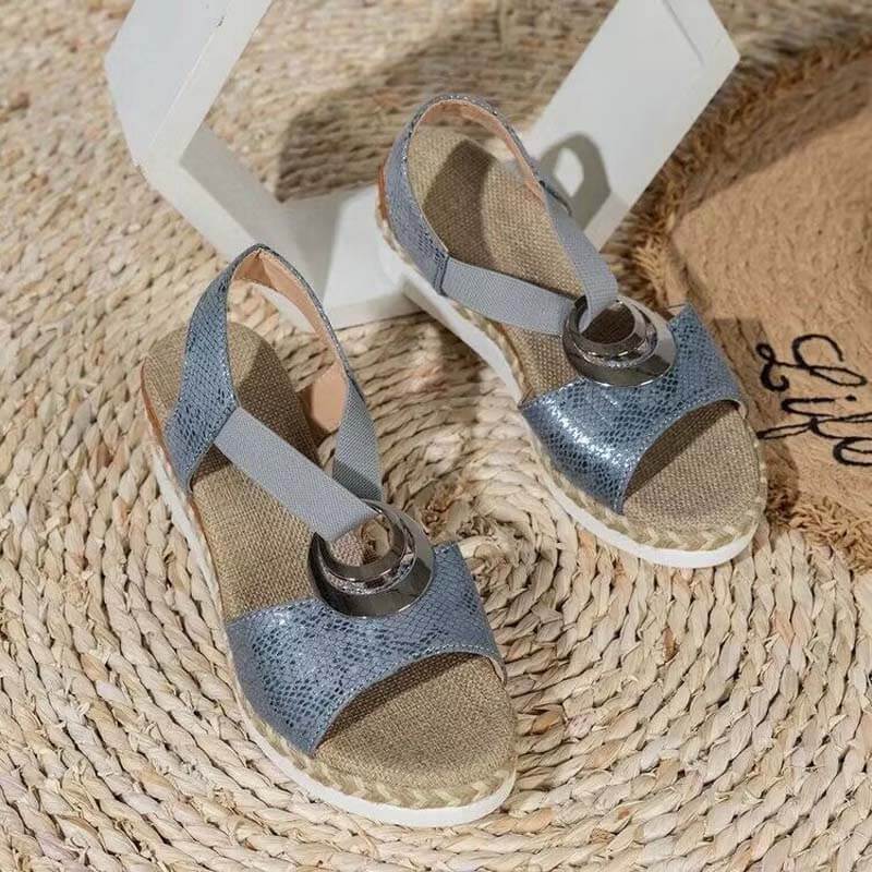 Women's Metal Buckle Hemp Rope Wedge Heel Beach Sandals Peep-toe Shoes