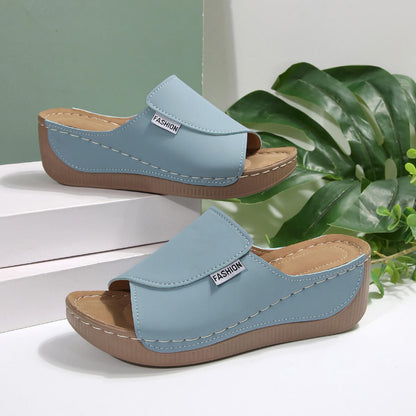 Women One-strap Wedge High Heel Sandals Summer Beach Outdoor Peep-toe Shoes