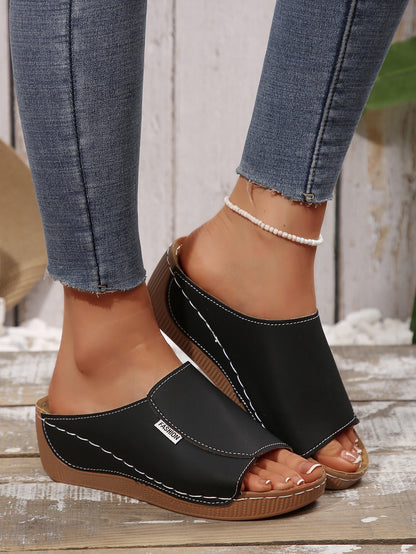 Women One-strap Wedge High Heel Sandals Summer Beach Outdoor Peep-toe Shoes