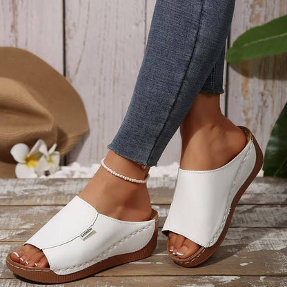 Women One-strap Wedge High Heel Sandals Summer Beach Outdoor Peep-toe Shoes