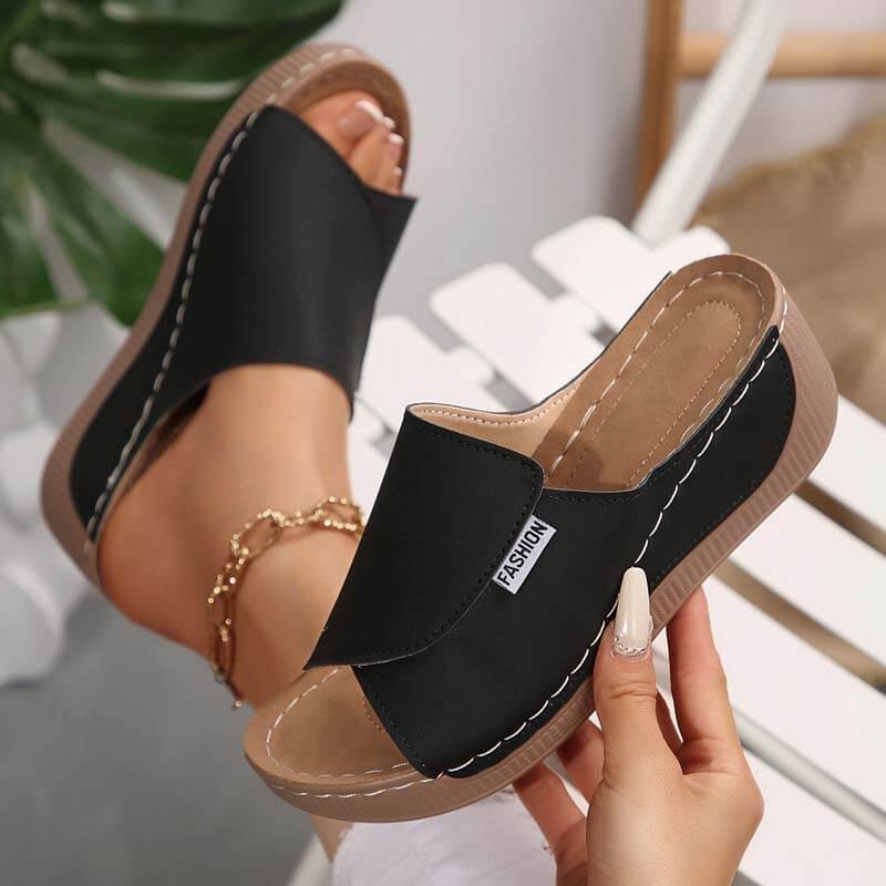 Women One-strap Wedge High Heel Sandals Summer Beach Outdoor Peep-toe Shoes