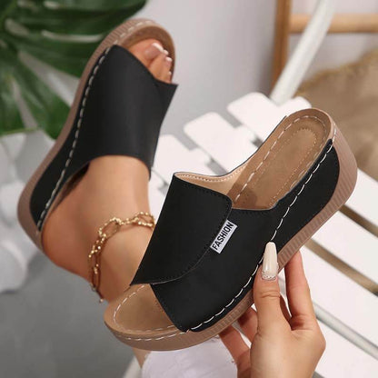 Women One-strap Wedge High Heel Sandals Summer Beach Outdoor Peep-toe Shoes