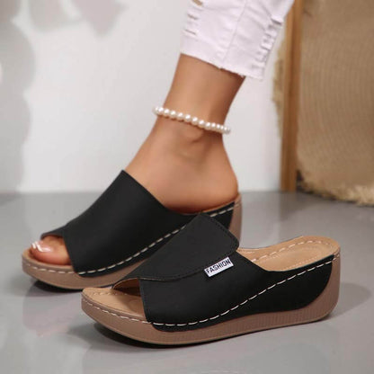 Women One-strap Wedge High Heel Sandals Summer Beach Outdoor Peep-toe Shoes