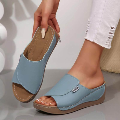 Women One-strap Wedge High Heel Sandals Summer Beach Outdoor Peep-toe Shoes