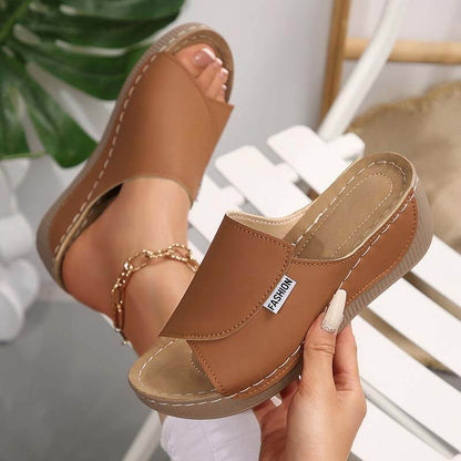 Women One-strap Wedge High Heel Sandals Summer Beach Outdoor Peep-toe Shoes