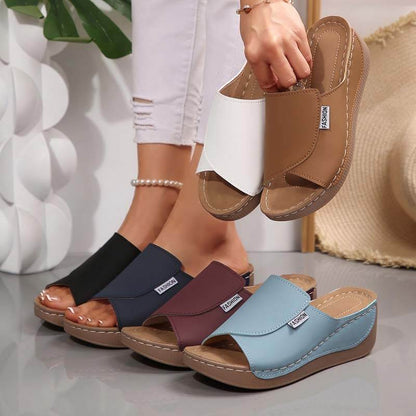 Women One-strap Wedge High Heel Sandals Summer Beach Outdoor Peep-toe Shoes