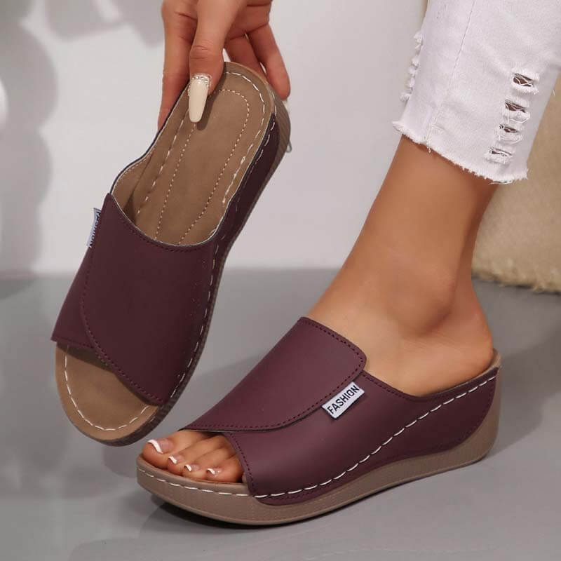 Women One-strap Wedge High Heel Sandals Summer Beach Outdoor Peep-toe Shoes