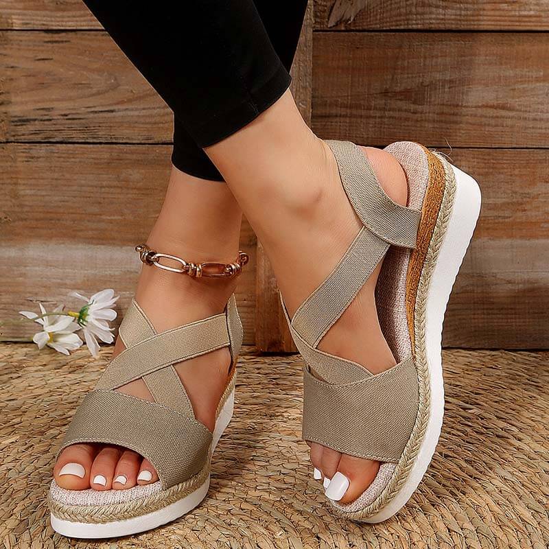 Women Summer Elastic Band Wedge Heel Thick Bottom Sandals Peep-toe Shoes