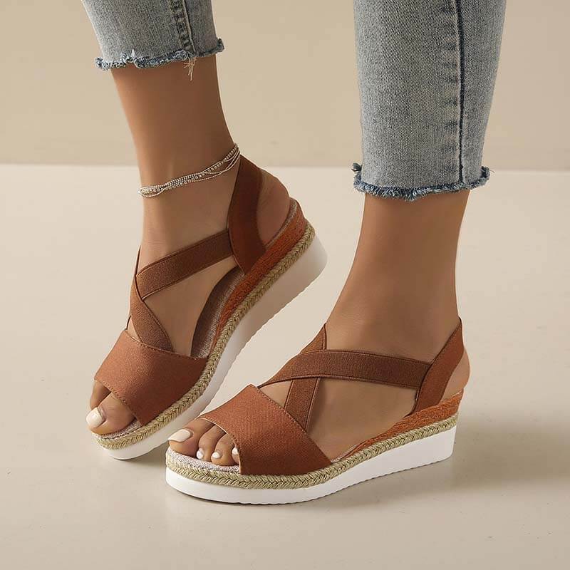 Women Summer Elastic Band Wedge Heel Thick Bottom Sandals Peep-toe Shoes