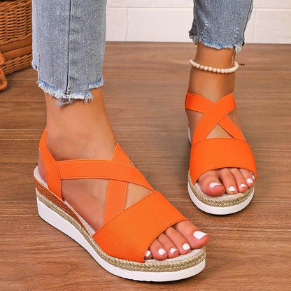 Women Summer Elastic Band Wedge Heel Thick Bottom Sandals Peep-toe Shoes