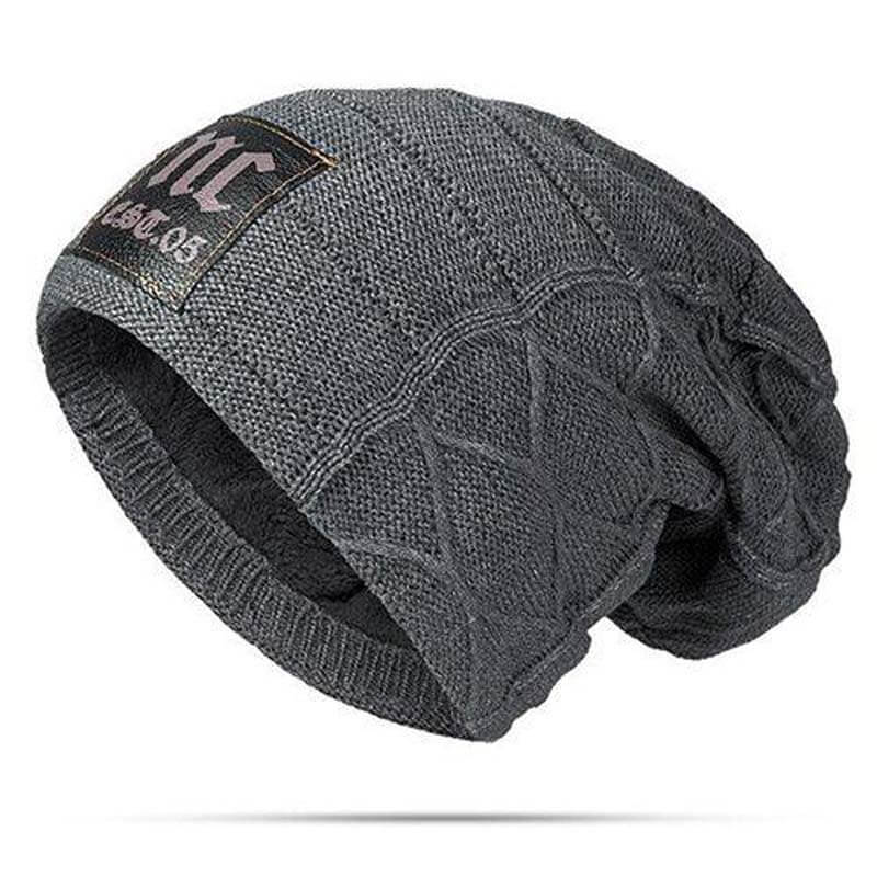Invierno de los Hombres Más Terciopelo Cálido Sombrero de Punto Casual NC Carta sólida Skullies Beanie Sombrero
