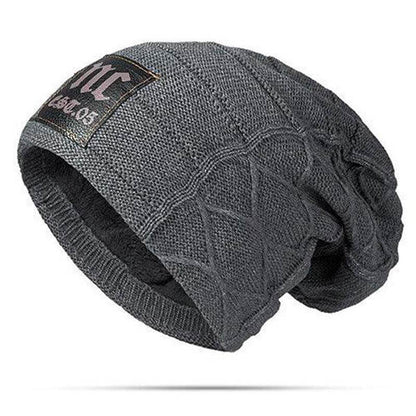 Invierno de los Hombres Más Terciopelo Cálido Sombrero de Punto Casual NC Carta sólida Skullies Beanie Sombrero